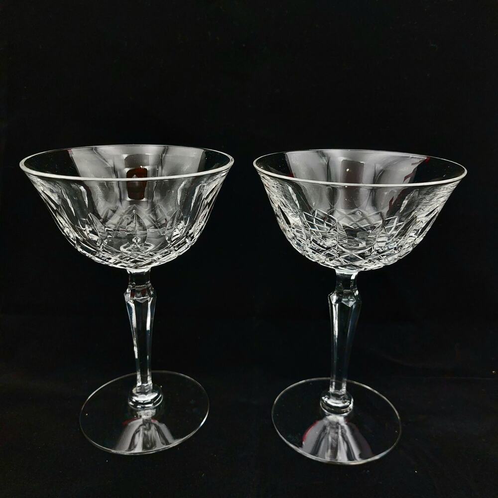 2 Vtg Tiffin Franciscan ELYSE Crystal Champagne Coupe Goblets Tall Sherbet MCM